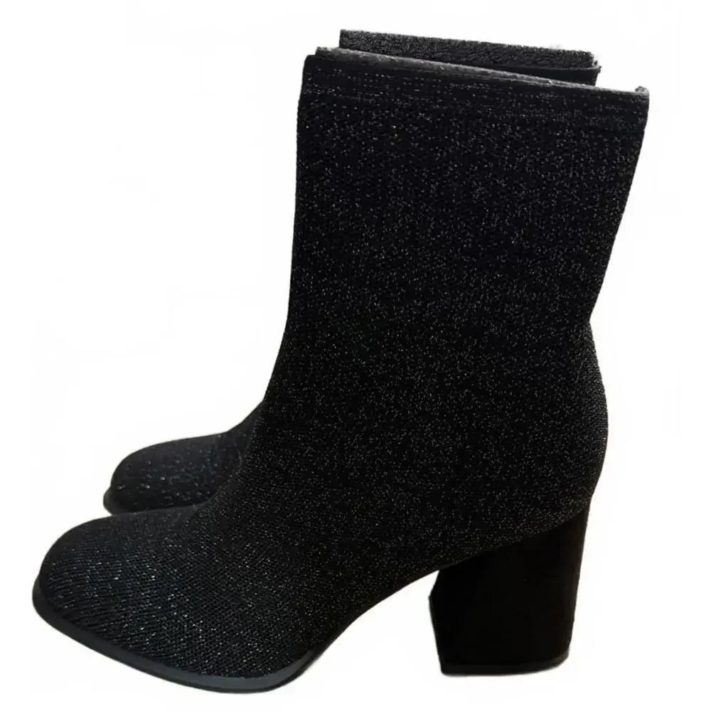 Mia Piana Ankle Boots 10421430 Size 7 NWT Black Pull On Block Heel Dressy Office